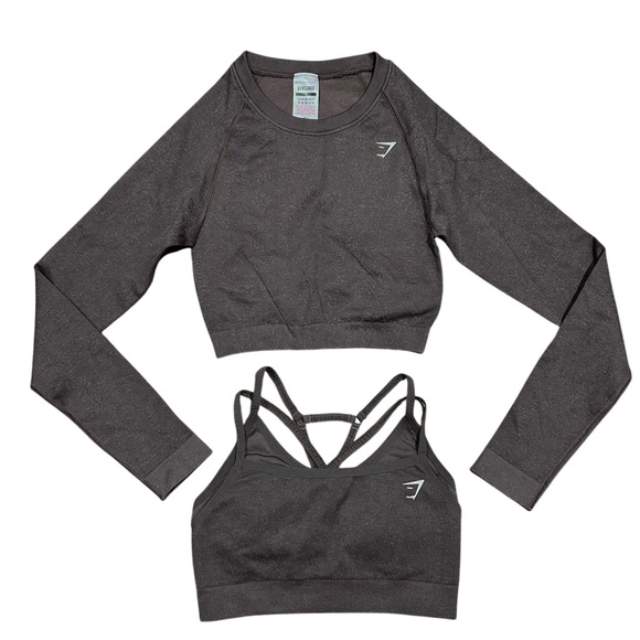 Gymshark Tops - Gymshark Sz S Set Adapt Fleck Seamless Long sleeve and Sports Bra Brown Gym Crop